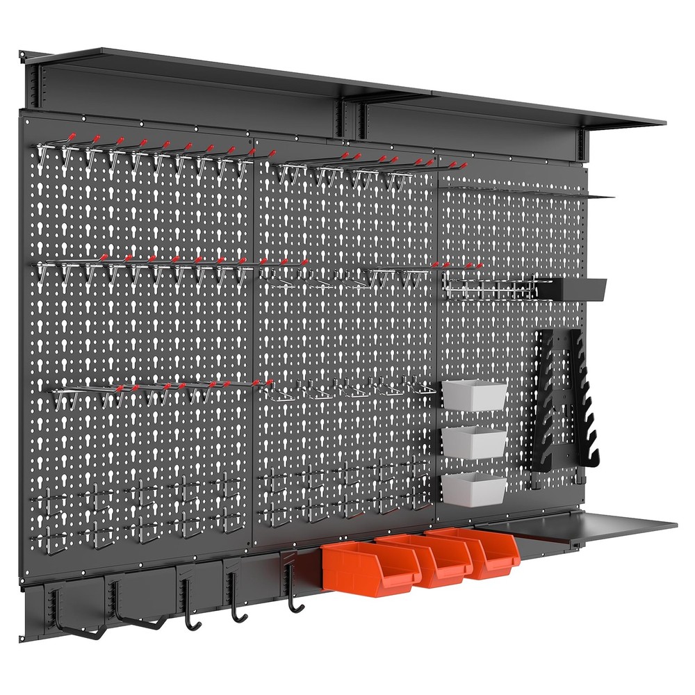 113 PCS Pegboard Wall Organizer Kit with Pegboard Hooks, Bins, Shelves, Pegbo...