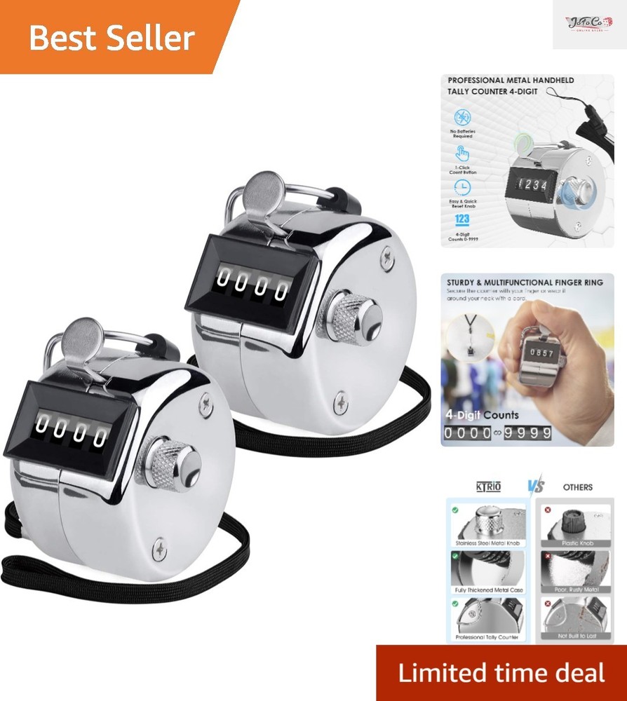 Professional Mechanical 4-Digit Clicker Counter Set - 2 Pack for Versatile Use
