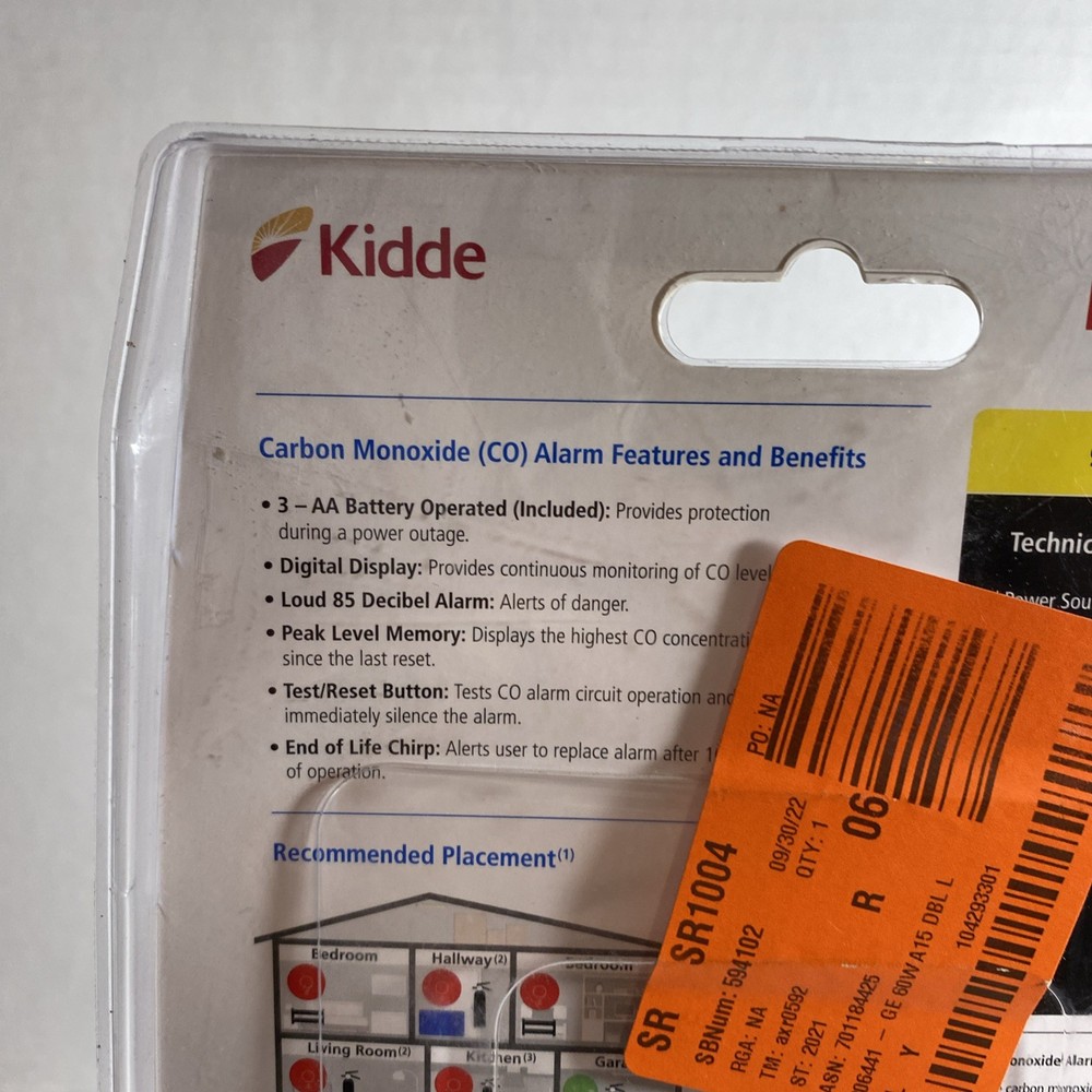 Kidde Night Hawk Carbon Monoxide Alarm Digital Display Model KN-COPP-B-LP