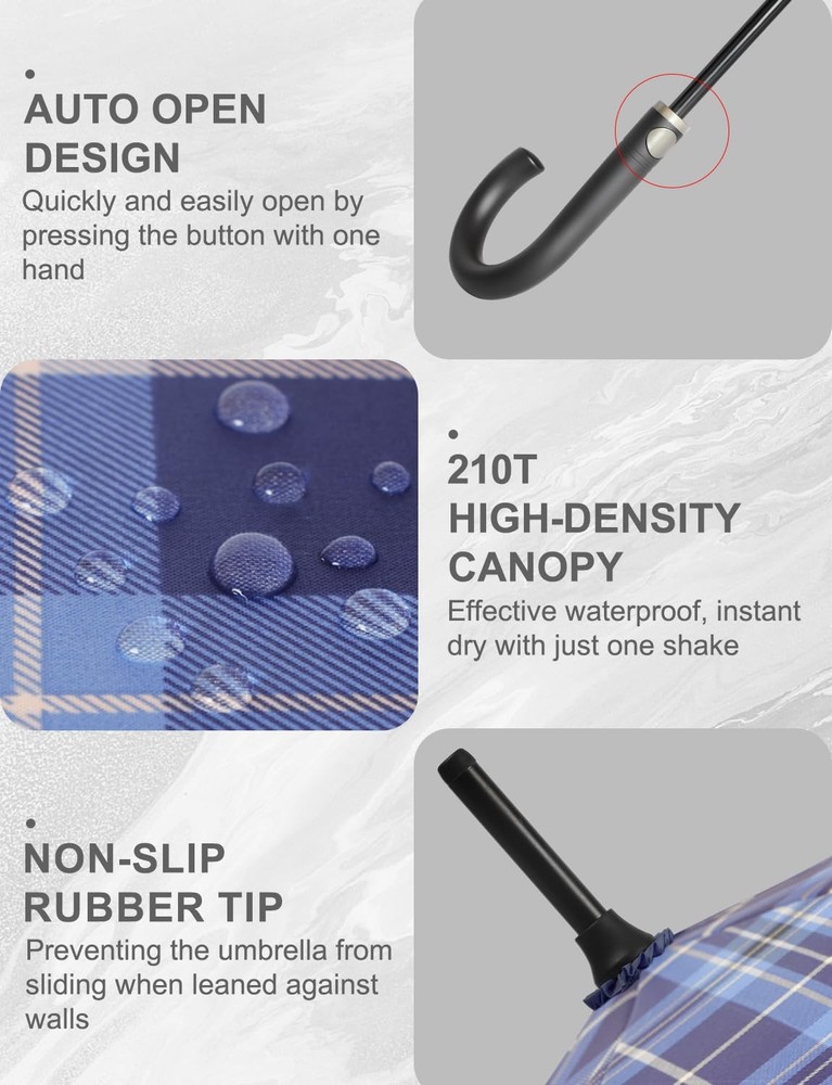 Best Large Stick Umbrella Windproof Automatic Open 50 Inch with Hook Handle Over