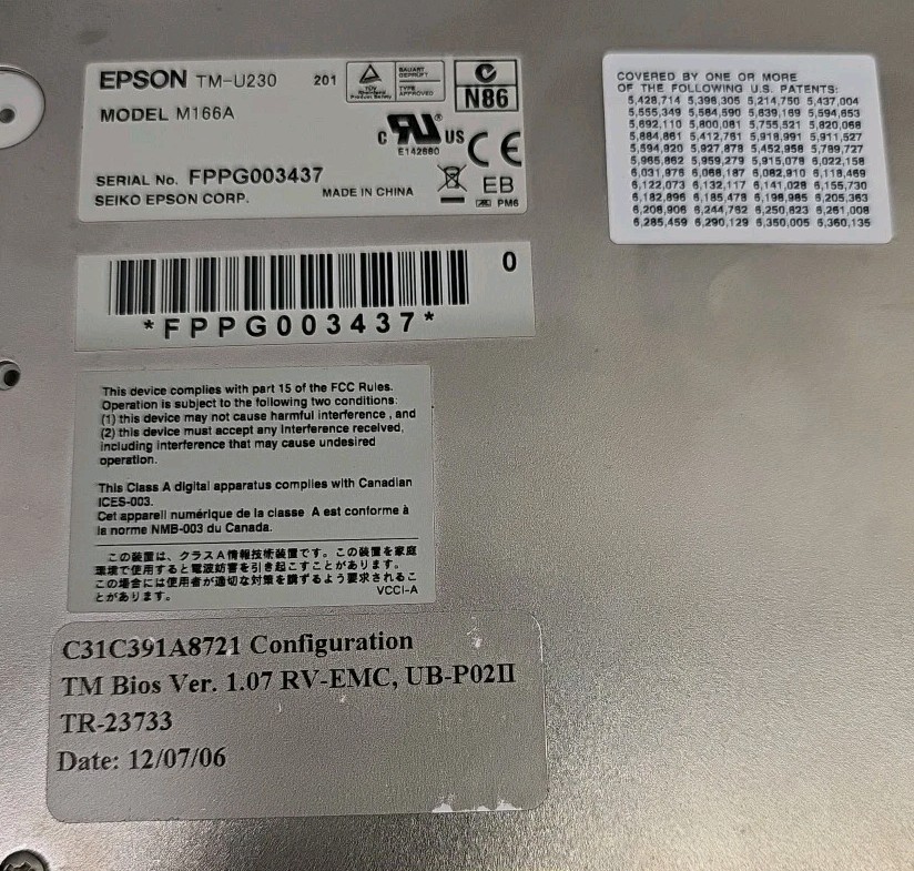 Epson TM-U230 M166A Receipt Printer Tested Working