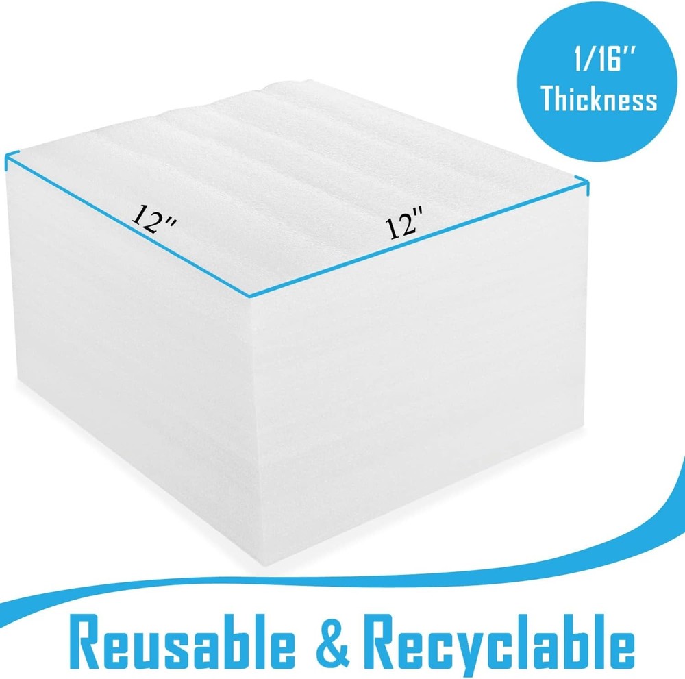 100 Pack Foam Sheets, DAT 12" x 12", 1/16" Thickness, 100 pack 1/16, White