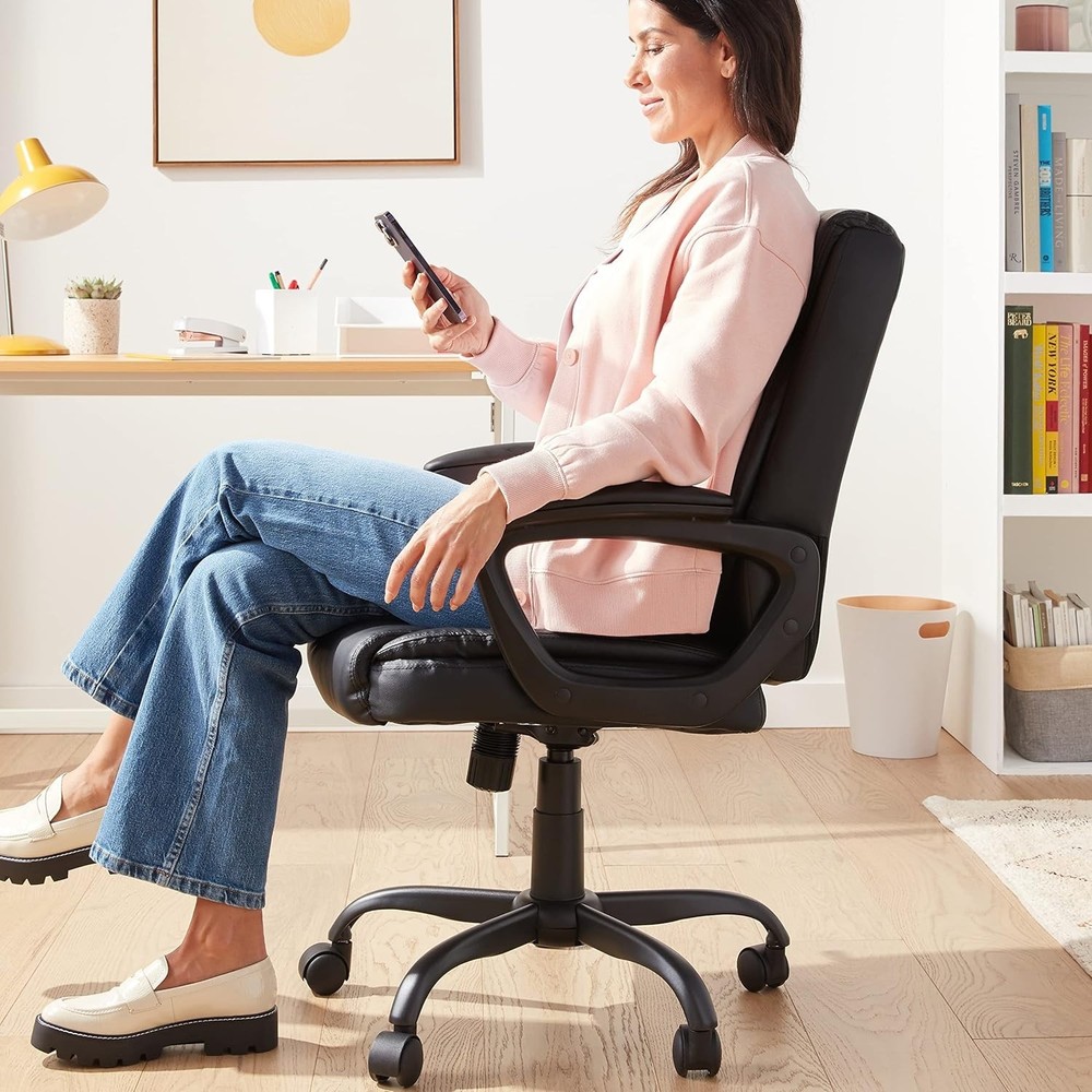 Basics Classic Puresoft PU Padded Mid-Back Height Adjustable Office Computer Des