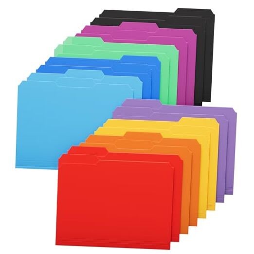 Plastic Colored File Folders, Letter Size Polypropylene Vibrant Colors 18 Pack