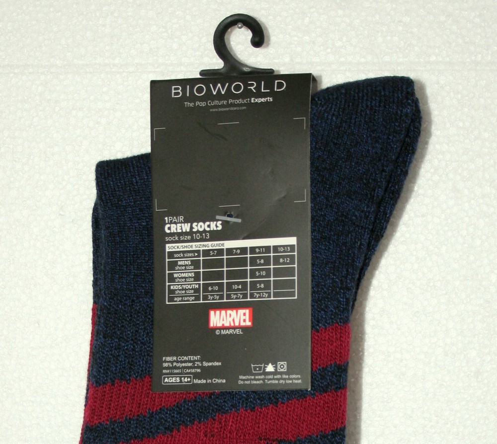 1 Pair Captain Marvel Star Logo New Tags Crew Socks Marvel Comics Fits 5-12 shoe