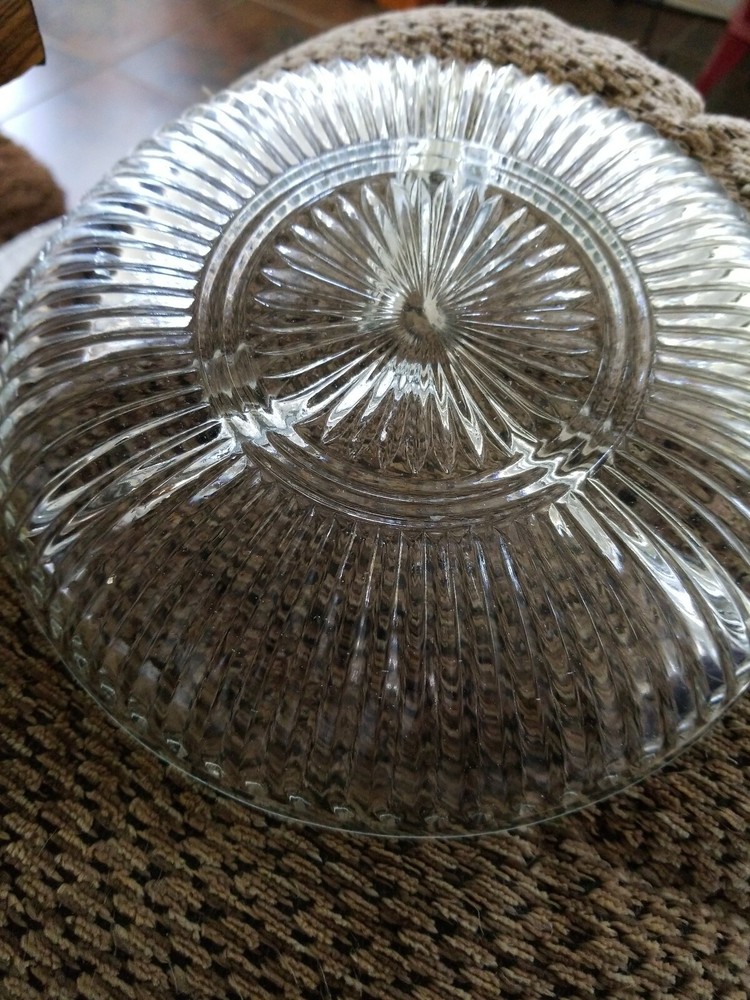 TWO KIG Indonesia Clear Glass Three Compartment Ribbed Nut Candy Dish
