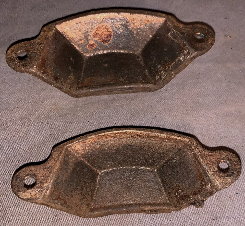Set 2 Antique Cast Iron Bin Cabinet Pulls