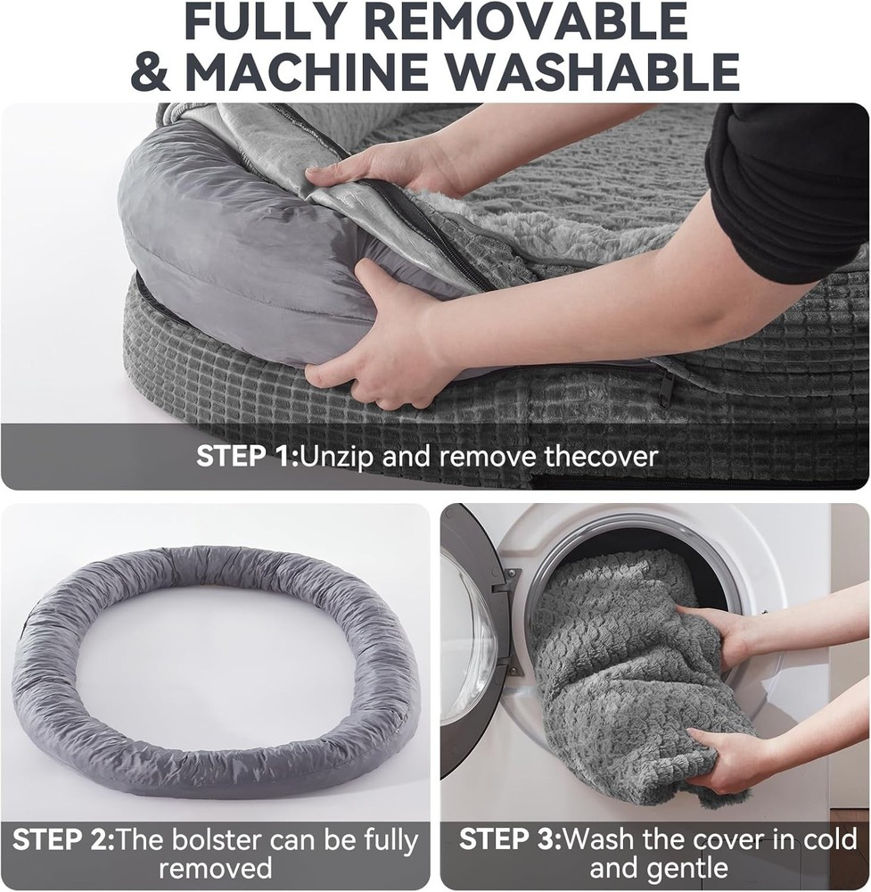 Grey Memory Foam Dog Bed - Extra Large Orthopedic Couch with Waterproof Lining
