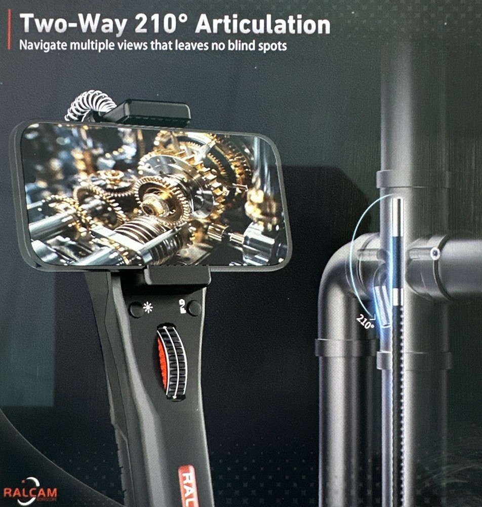 Ralcam Two-Way 210° Inspection Borescope, 6.2mm lens, 3.3ft, IPhone & Android