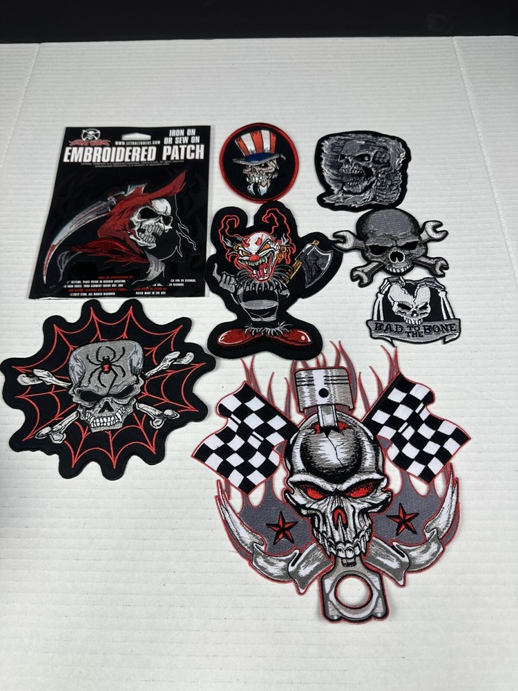 Mixed 8 Patches SKULL SKELETON BONES GRIM REAPER 8 Patch Lot