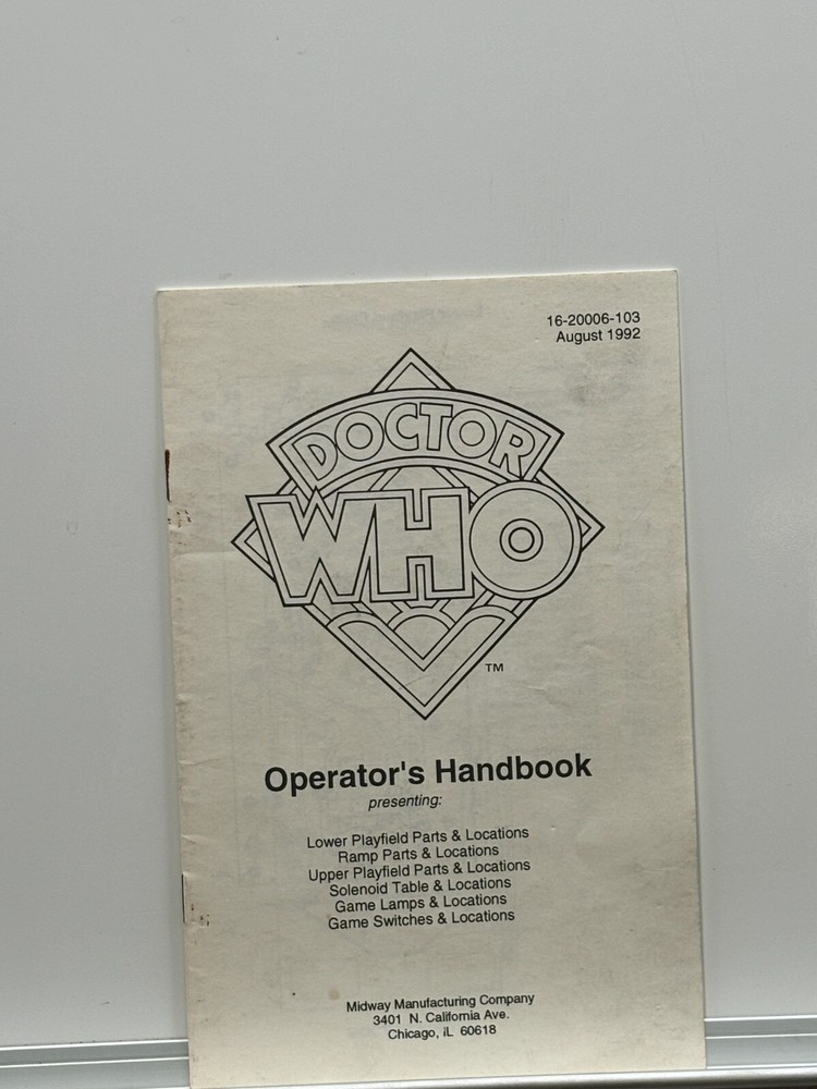 ORIGINAL-BALLY-DOCTOR WHO-OPERATIONS MANUAL-OPERATOR'S HANDBOOK
