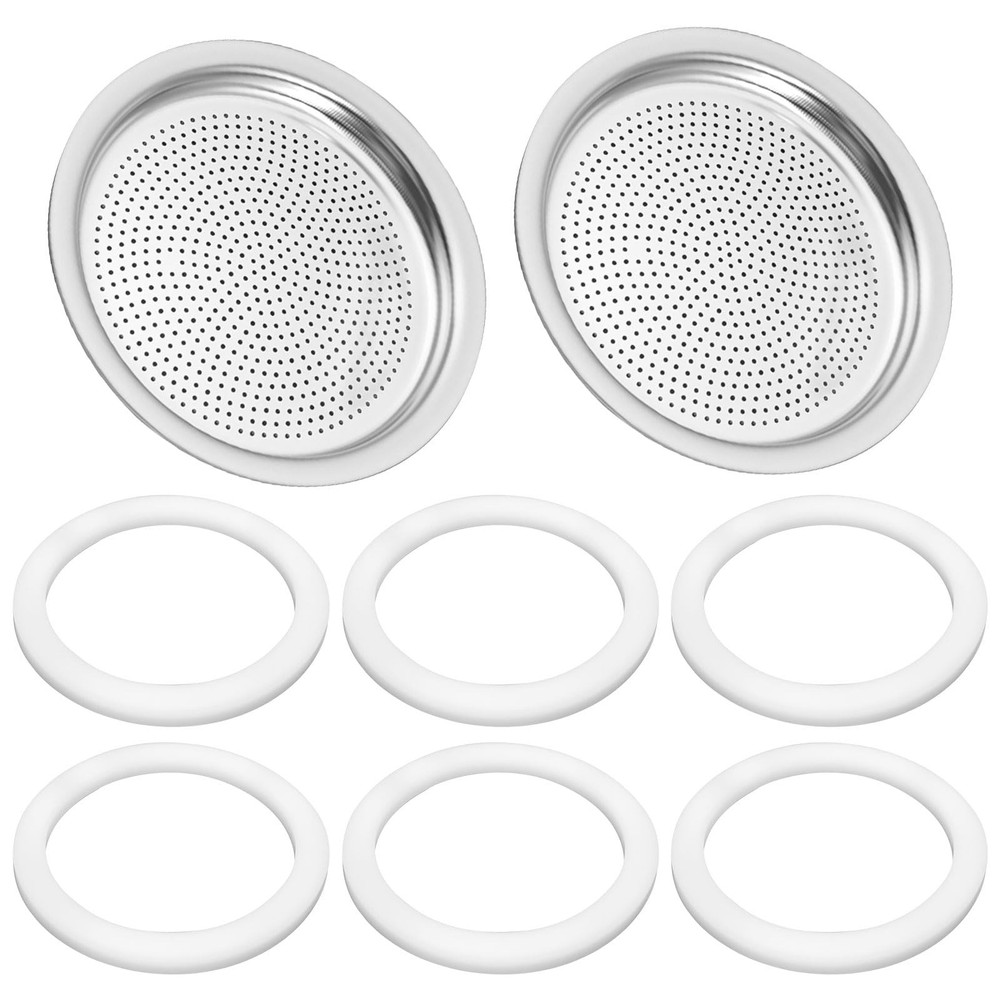 Moka Pot Replacement Gasket and Filter, 6 + 2 Filter 3/4cup, White