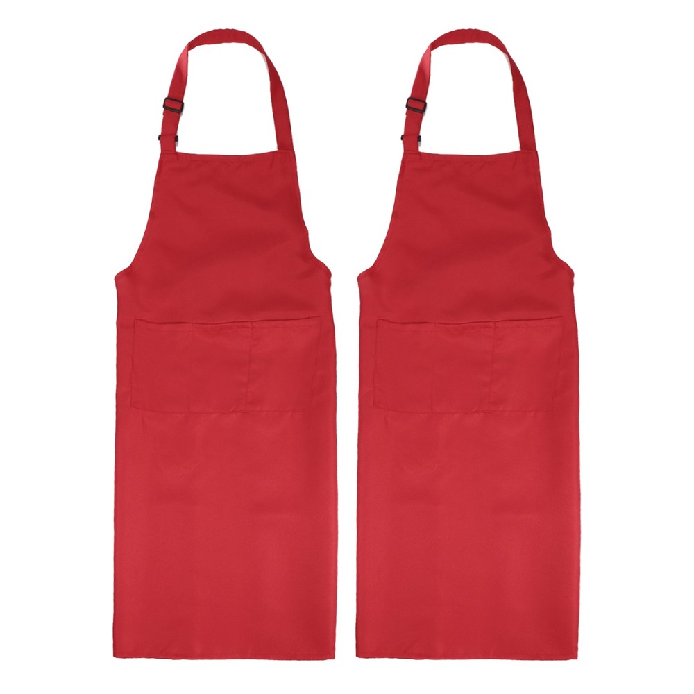 2Pack Kitchen Cooking Aprons Adjustable Chef Apron with 3 Pockets Red