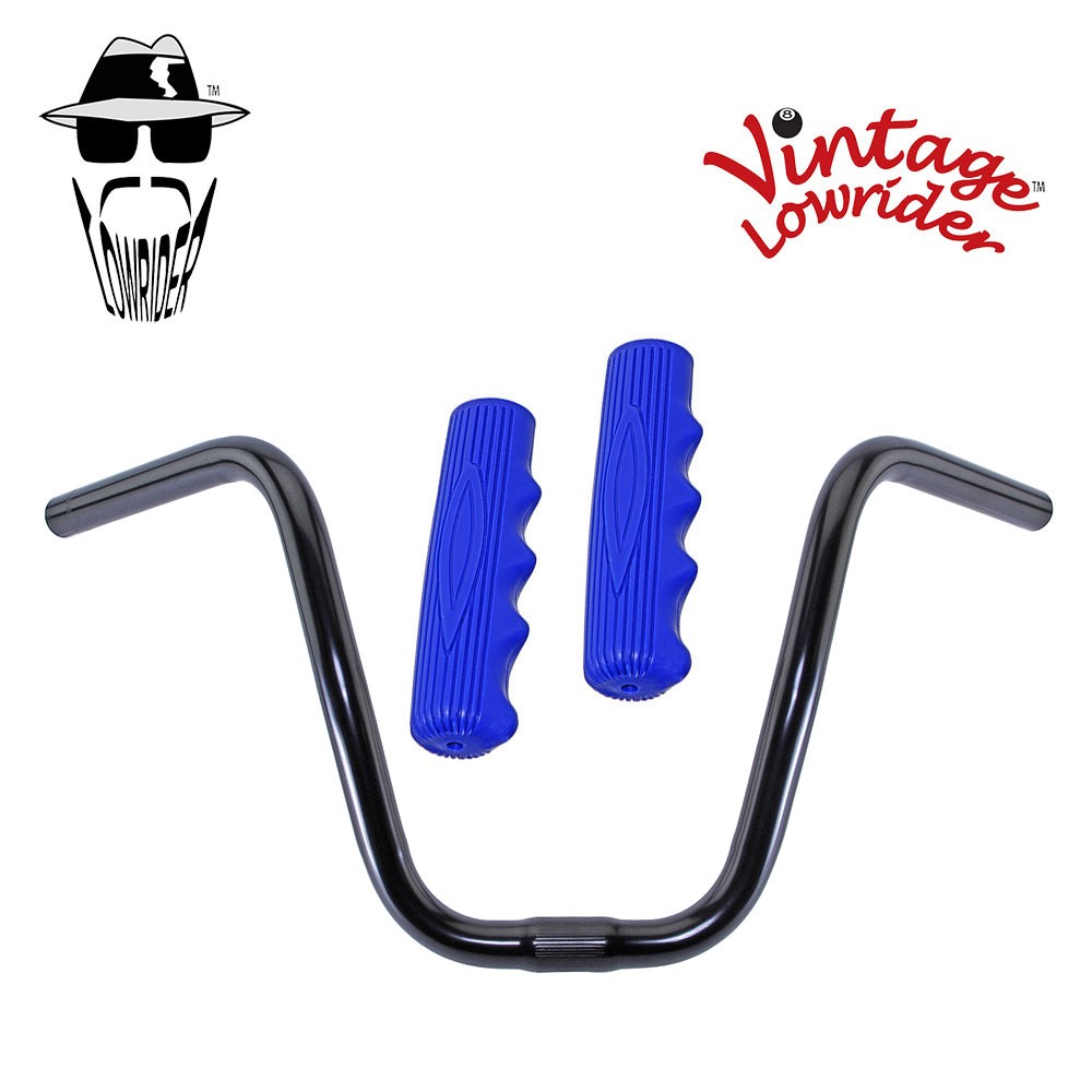 Original Lowrider 9" 25.4 D Handlebar Black 212 120mm Grips Solid/Blue