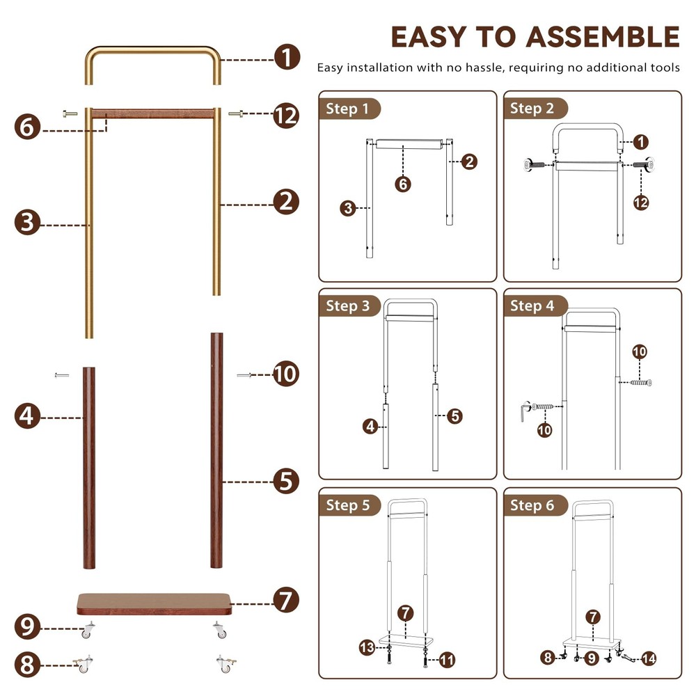 Clothes Rack Solid Wood Coat Rack, Metal and Solid Wood Combination Clothing ...