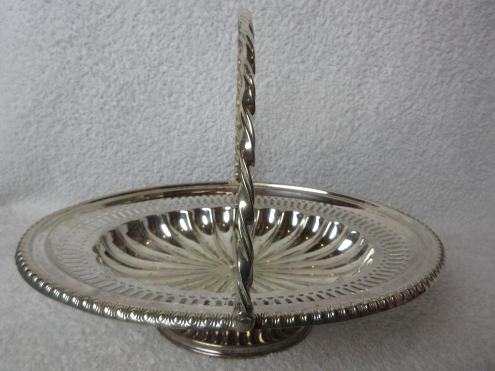 Antique Silver Plate Cut Flower Dish with Fold Down Handle. Engraved 1908 - 1924