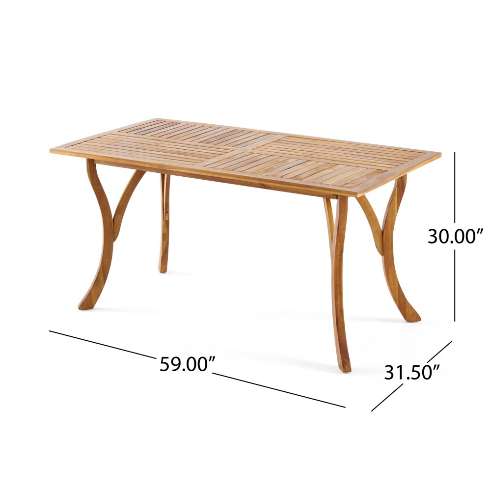 Rectangular Acacia Wood Dining Table 59" Outdoor, Teak Finish, Water Resistant