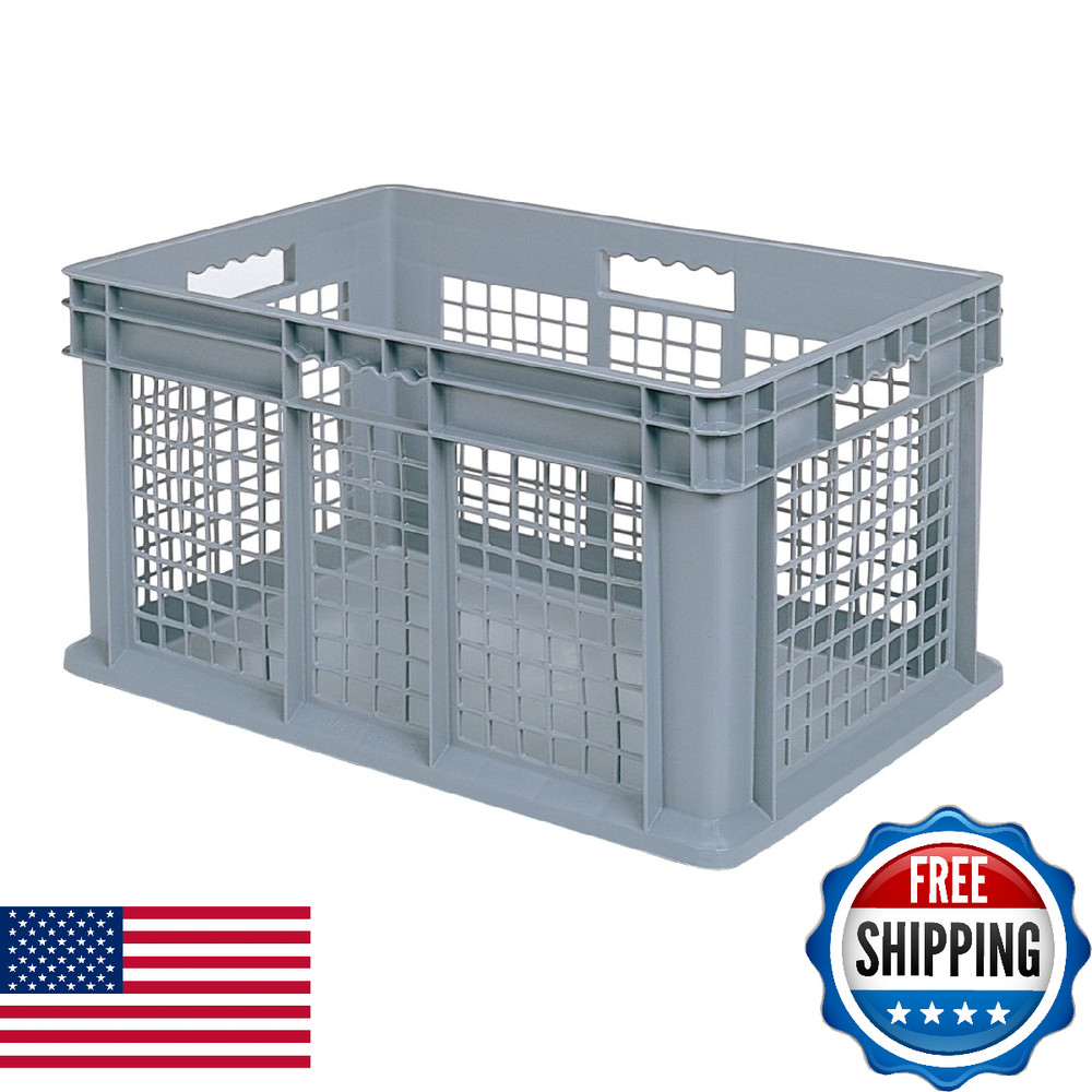 Akro-Mils 37676 Plastic Straight Wall Container Tote with Mesh Sides and Solid B