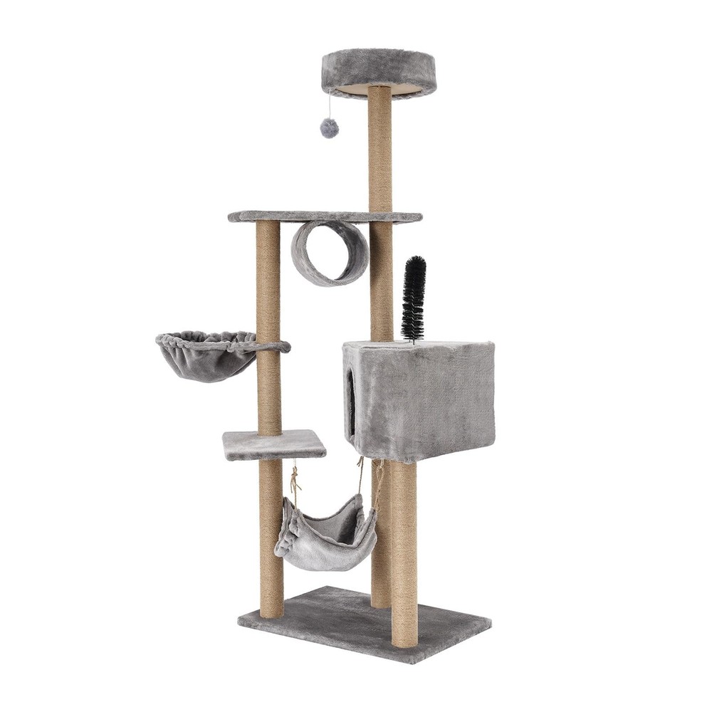 Multi-Level Cat Tower with Scratching Posts Hammock Condo 63" Tall for Cats