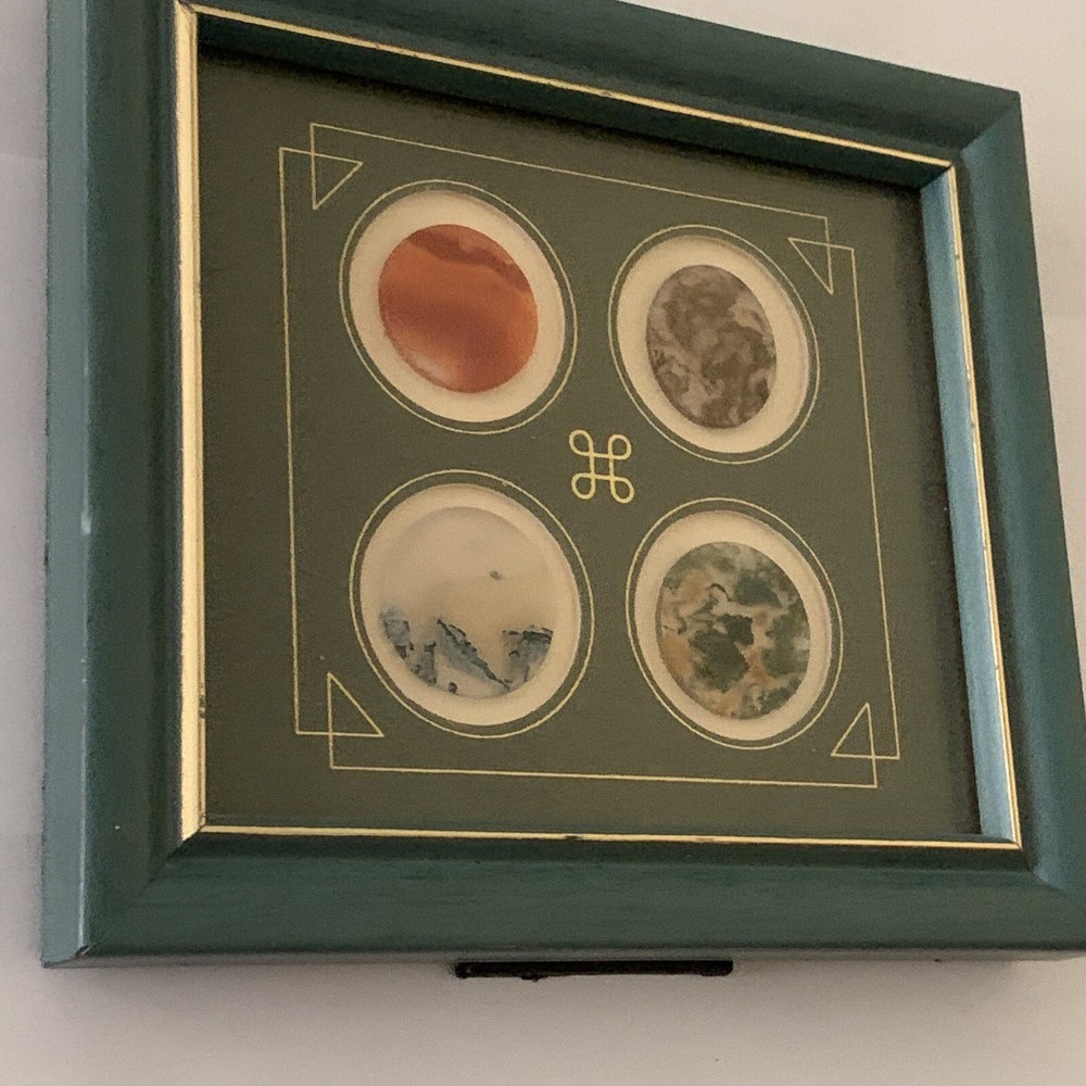 VINTAGE JADE SAMPLES CIRCLES DISCS GEMS FRAMED