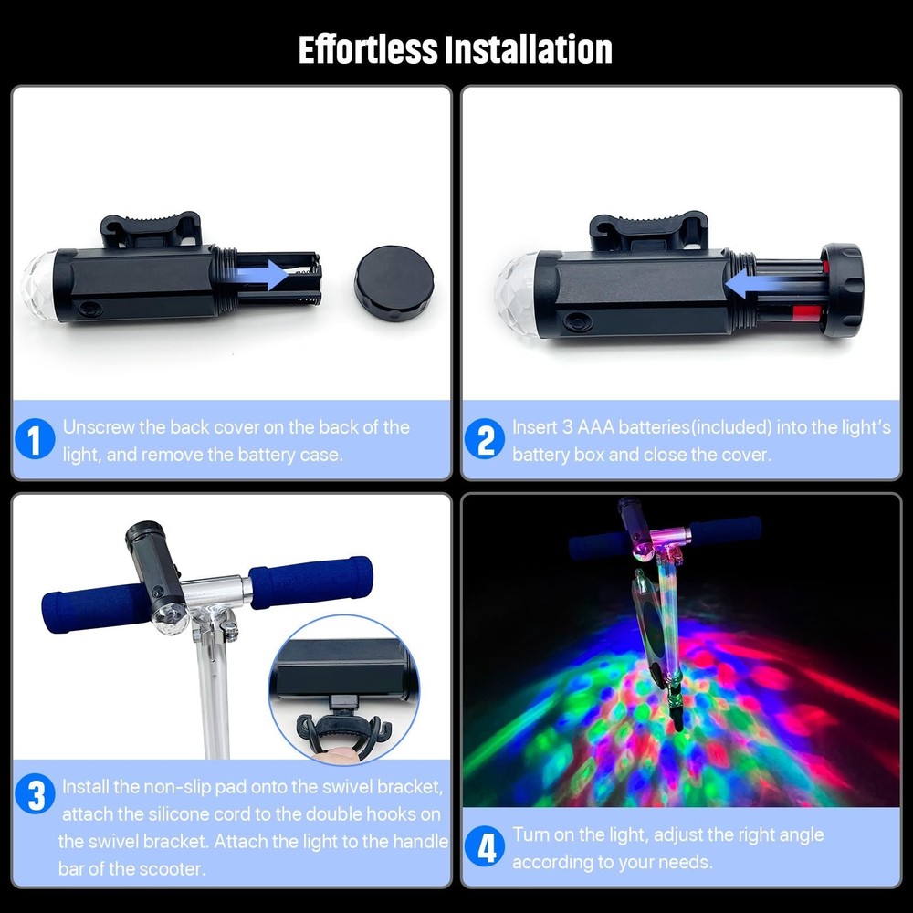 LED Disco Scooter Light, Scooter Light Accessories, RGB-Color&Dynamic Pattern...