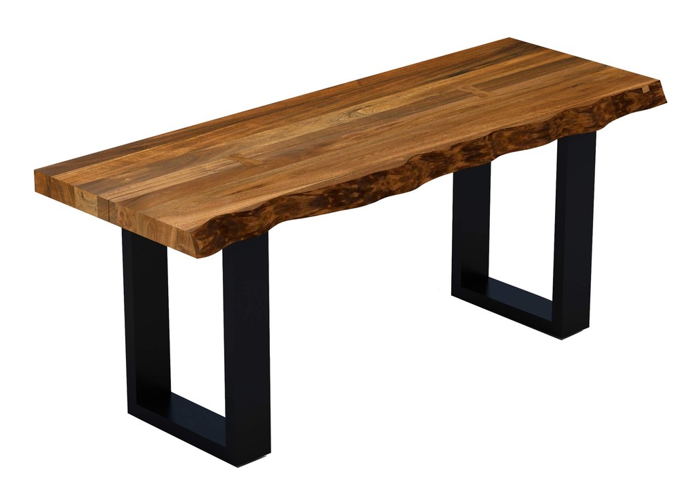 43 Brown and Black Solid Wood Dining Bench