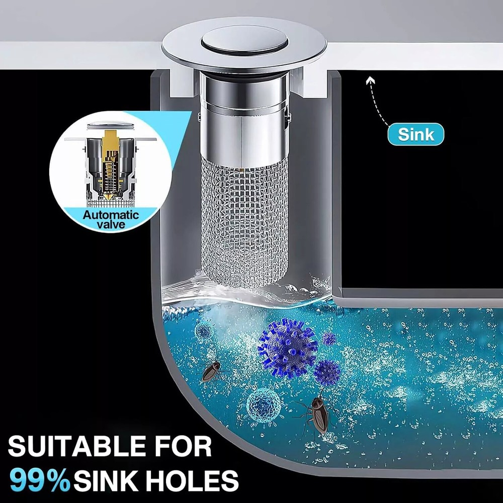 Universal Bathroom Sink Plug Stopper Wash Basin Core Bounce Pop Up Drain Filter