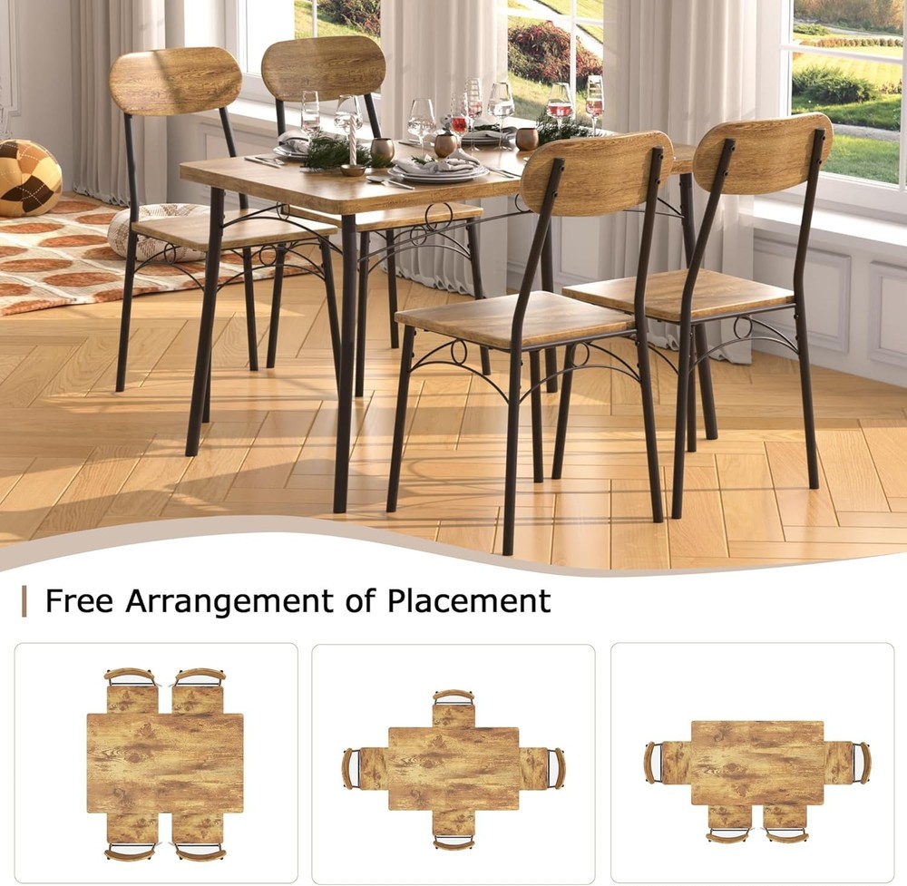 Kitchen Table and Chairs for 4, 5 Piece Dining Table Set with 4 Chairs fo