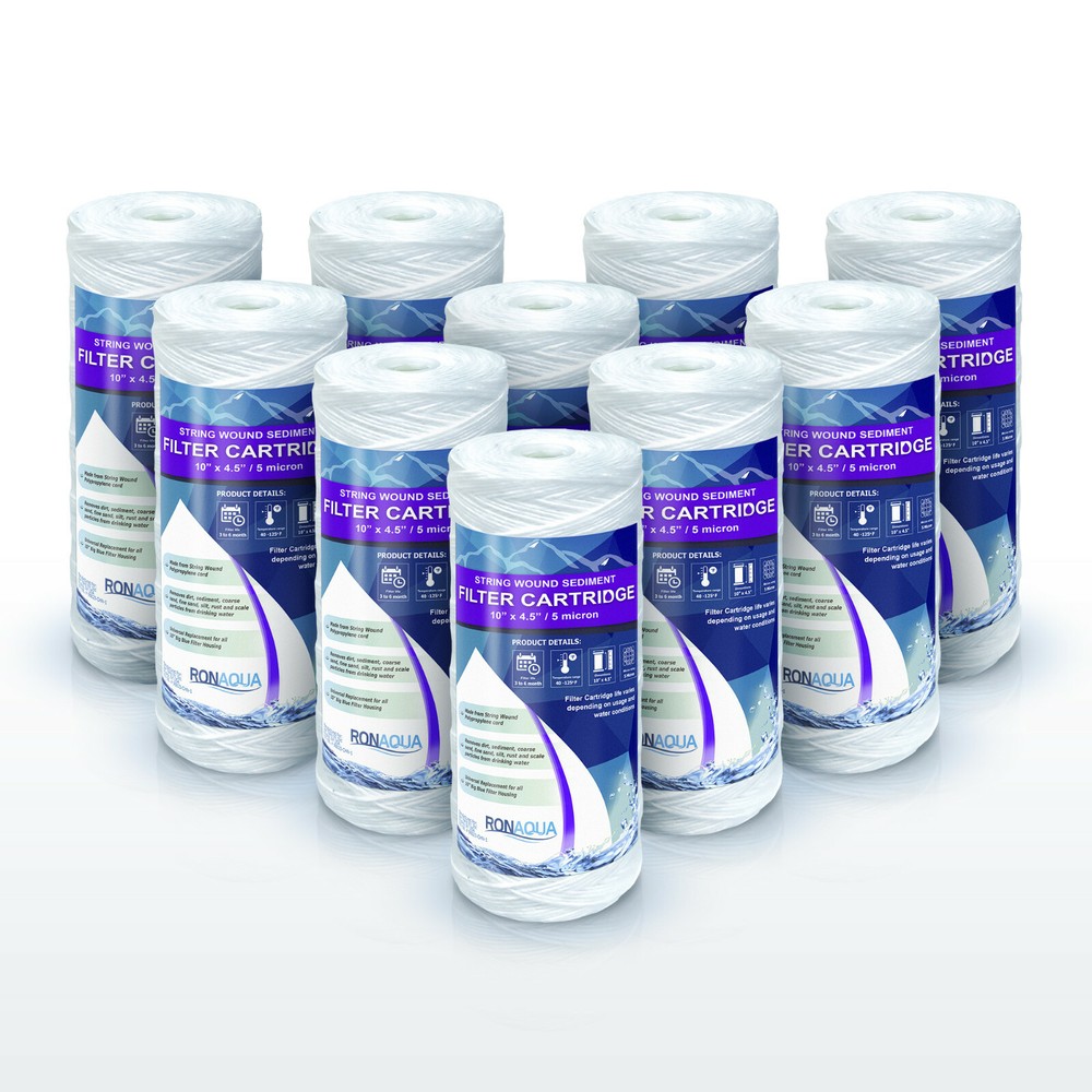 10 High Capacity Wound String Sediment Water Filters 5 Mic Cartridges 4.5 x 10
