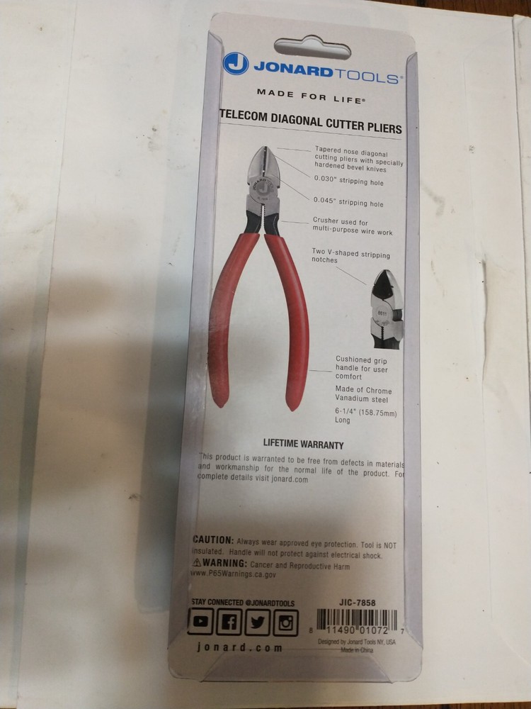 Jonard JIC-7858 Telecom Diagonal Cutter Plier