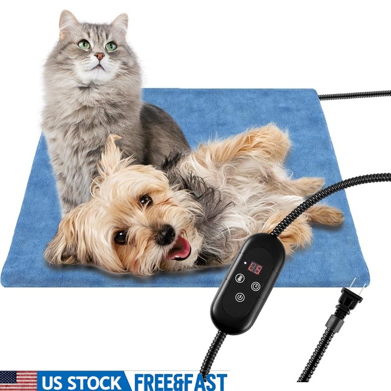 Electric Pet Heating Pad W/ Temperature Control Timer Waterproof Non Skid Bottom