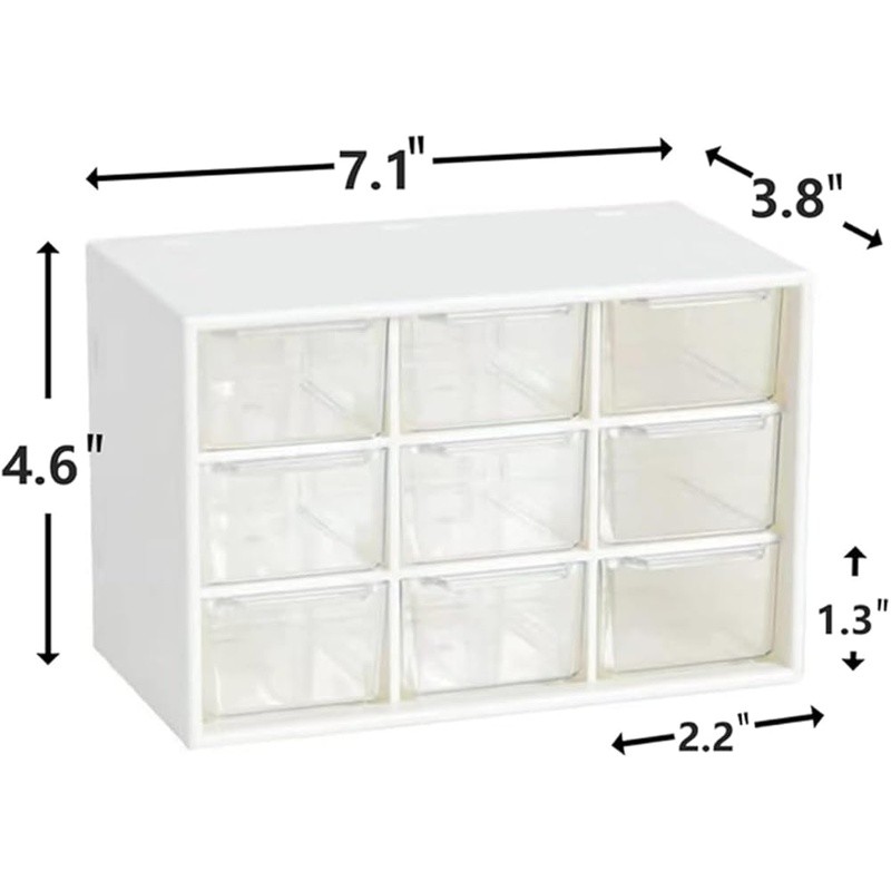 Mini Drawer Organizer Transparent Wall Mountable 9 Compartment Plastic Storage