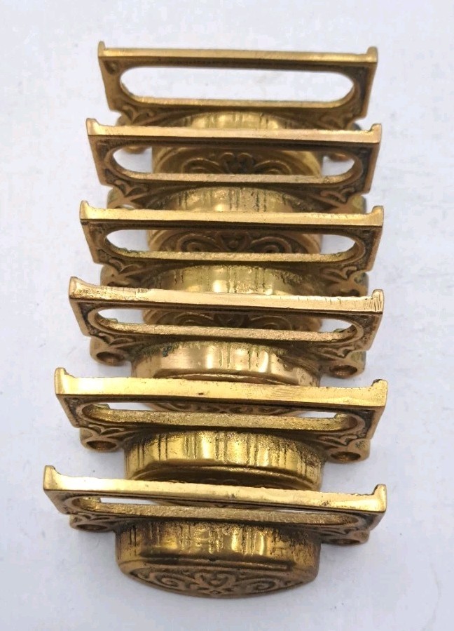 Card Label Bin Pulls Drawer Pull Handle Cast Brass Antique Reproduction Set of 6