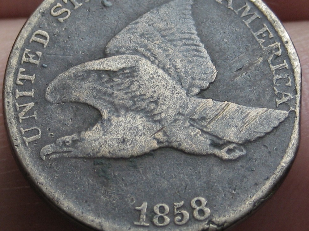 1858 Flying Eagle Penny Cent- Large Letters, Fine/VF Details