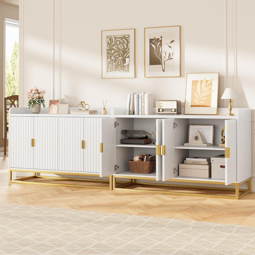 Garvee 47.2" Fluted Sideboard w/ Storage Cabinet Adjustable Shelves White