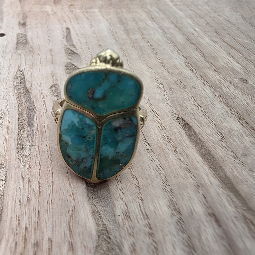 Turquoise Inlay Beatle Ring Size 10.5