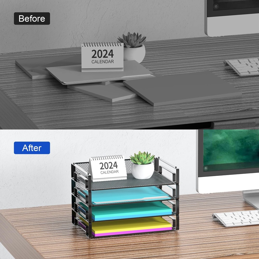 Samstar 4 Pack Stackable Letter Paper Tray, Desk File Organizer Paper Sorter for