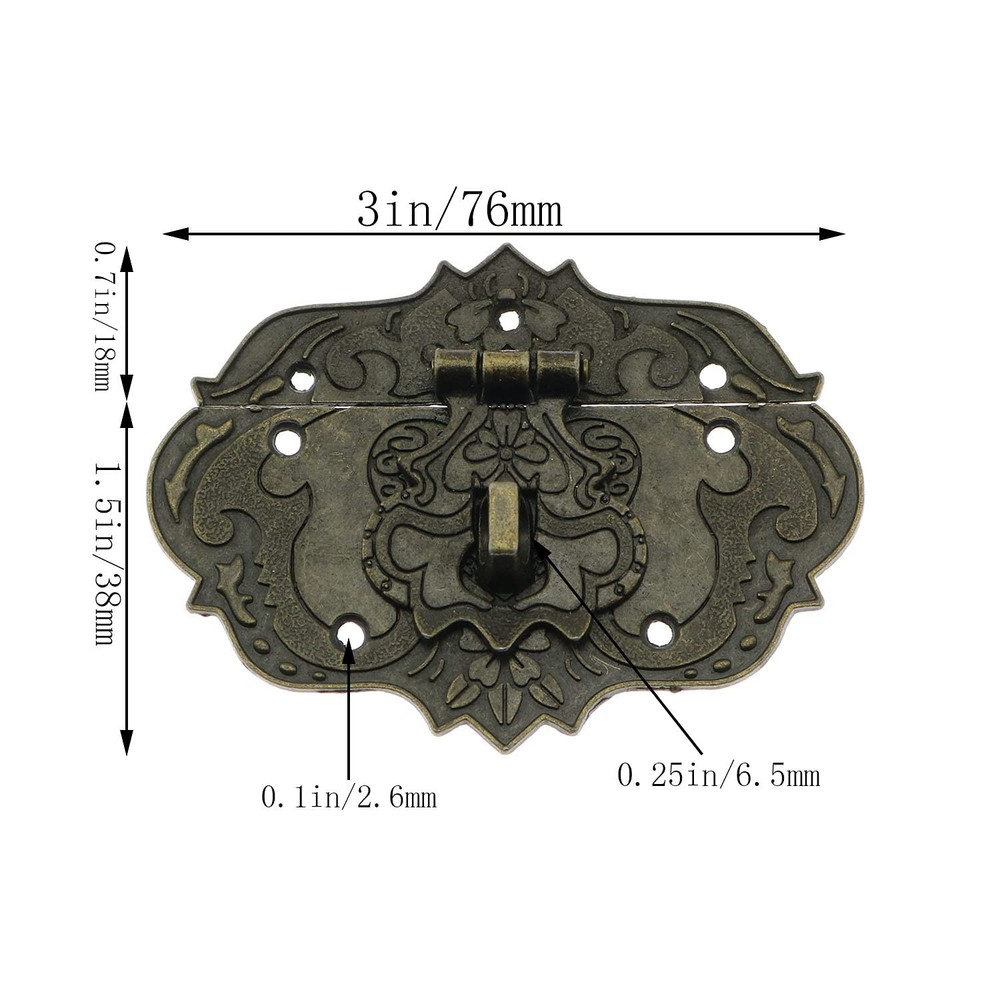 LDCREEE Antique Embossing Decorative Brass Hasp Clasp Latch Lock with Bronze