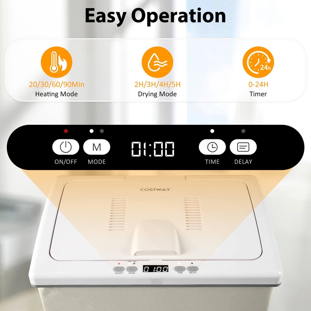 35L Large Blanket Warmer w/ Heating & Drying Modes, 24H Timer, Delay, Child Lock