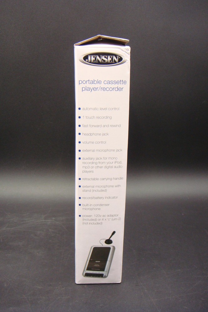 Jensen MCR-100 Portable Cassette Player Recorder Automatic Stop AC Adapter Mic