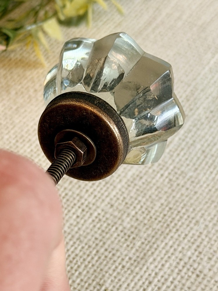 Vintage Glass Cabinet Knobs Depression Era Style Octagon Glass Pulls