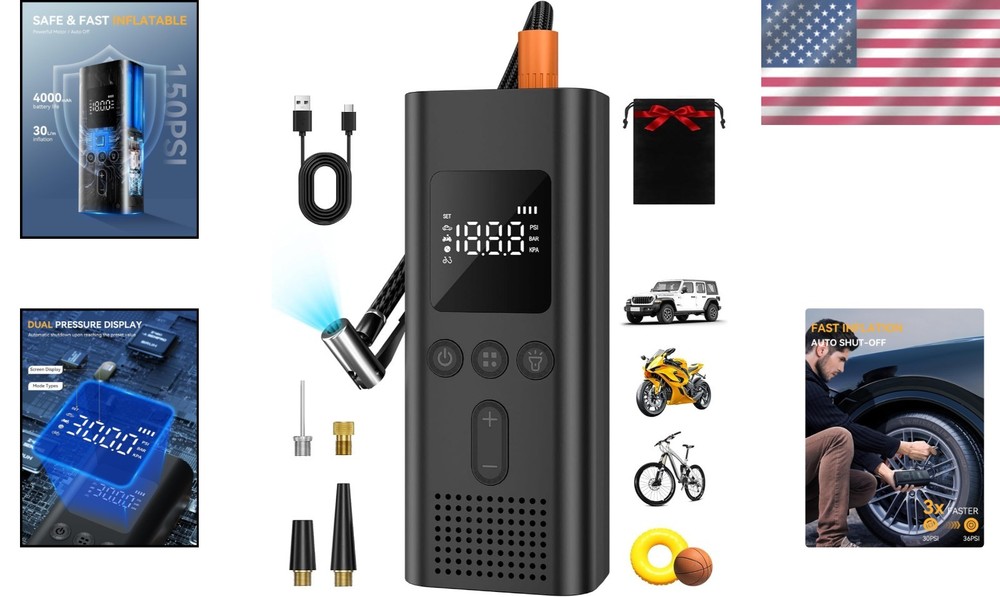 Portable Tire Inflator with 4 Modes & LED Light - Essentials for Adventurers