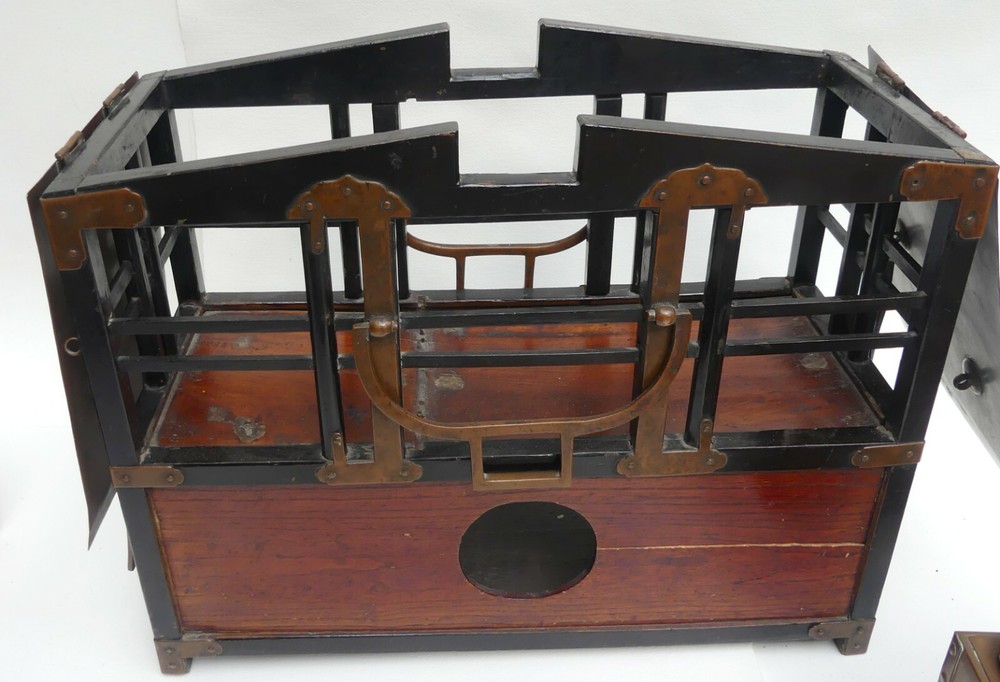 Antique Japanese copper sake warming heating w lacquer box set