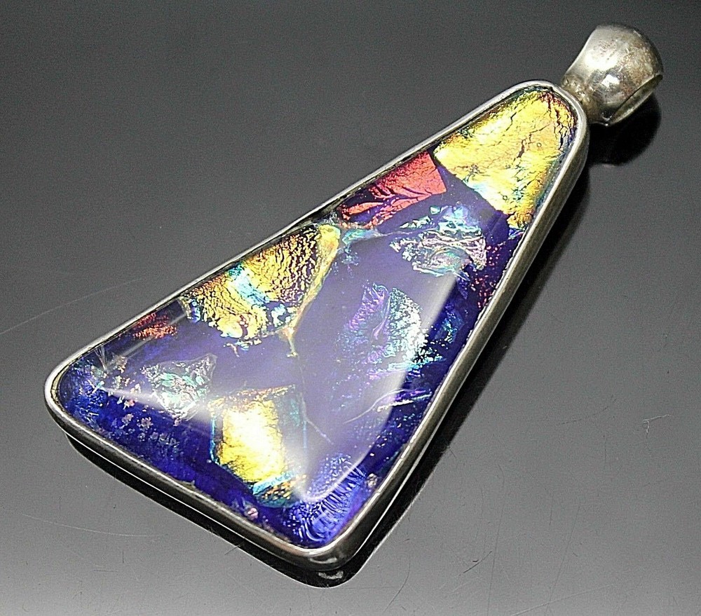 AMAZING MULTICOLORED DICHROIC GLASS SOLID STERLING SILVER SLIDE PENDANT