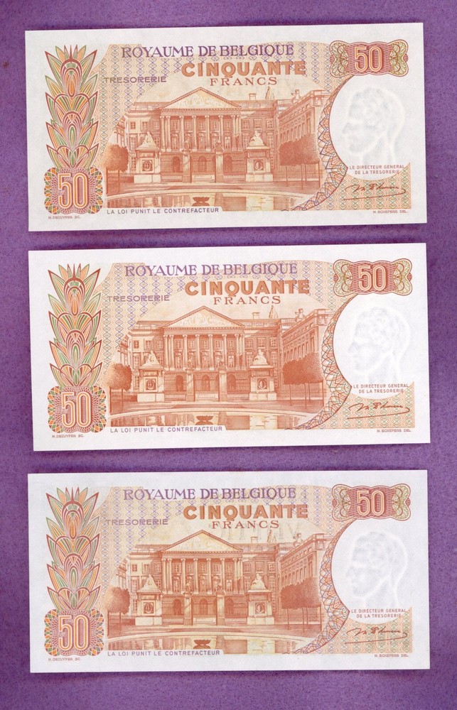BELGIUM ~ 1966 ~ 50 FRANCS NOTE LOT ~ CH CU ~ 3 NOTES