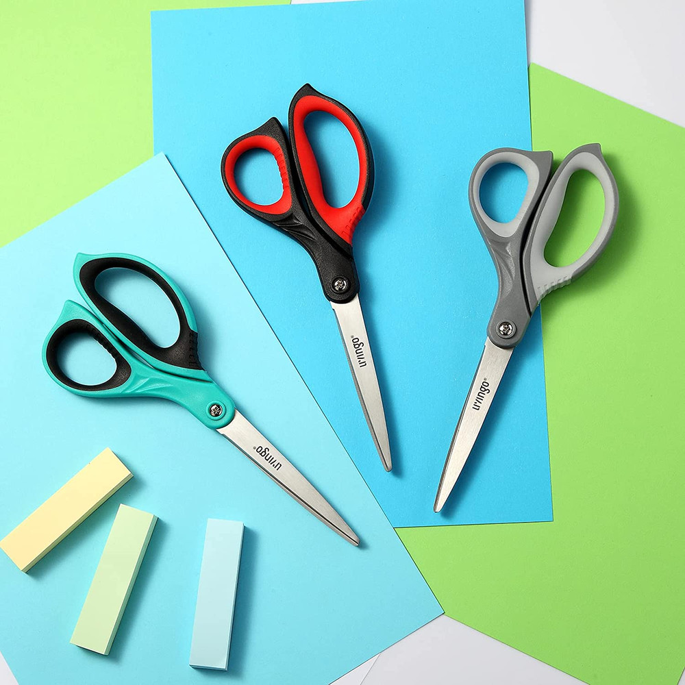 8.5" Scissors All Purpose, 3 Pack Ultra Sharp Blade Shears, Professional Ergonom