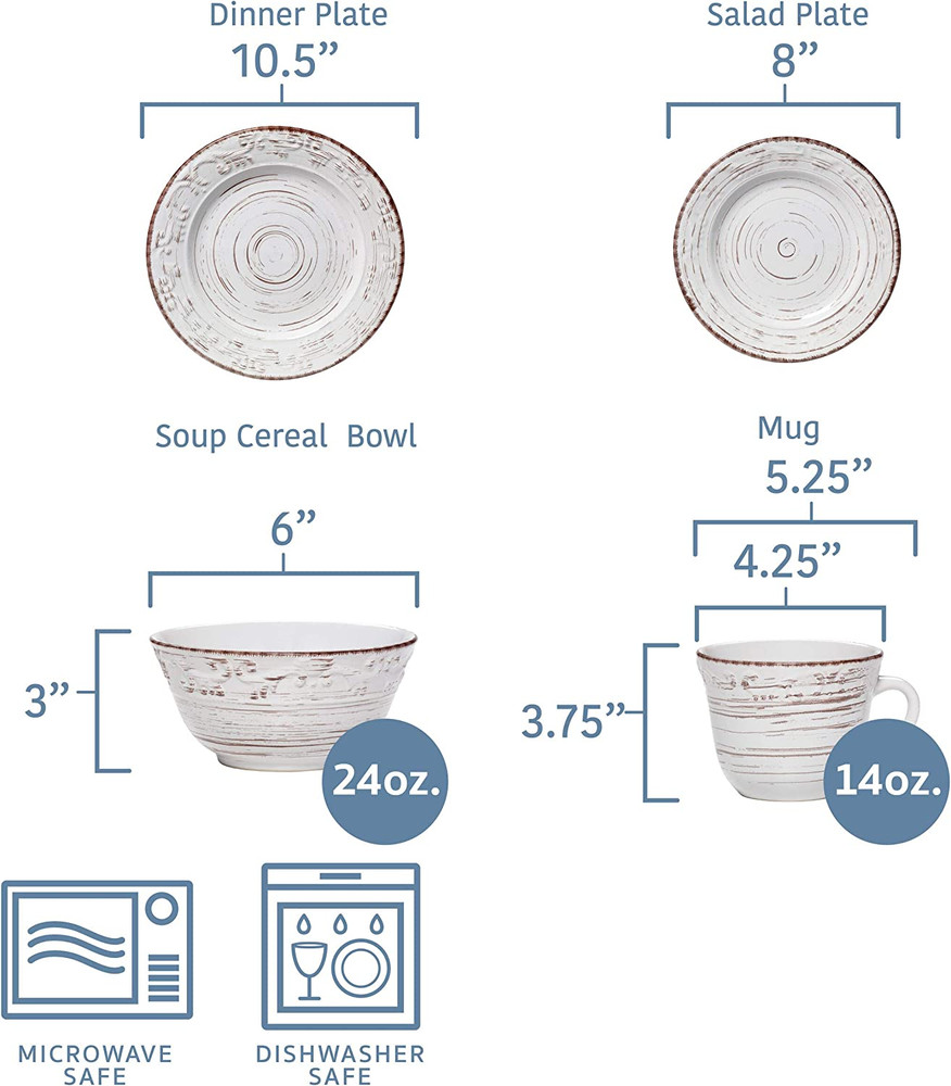 Trellis White 16-Piece Stoneware Dinnerware Set, Service for 4, Distressed White