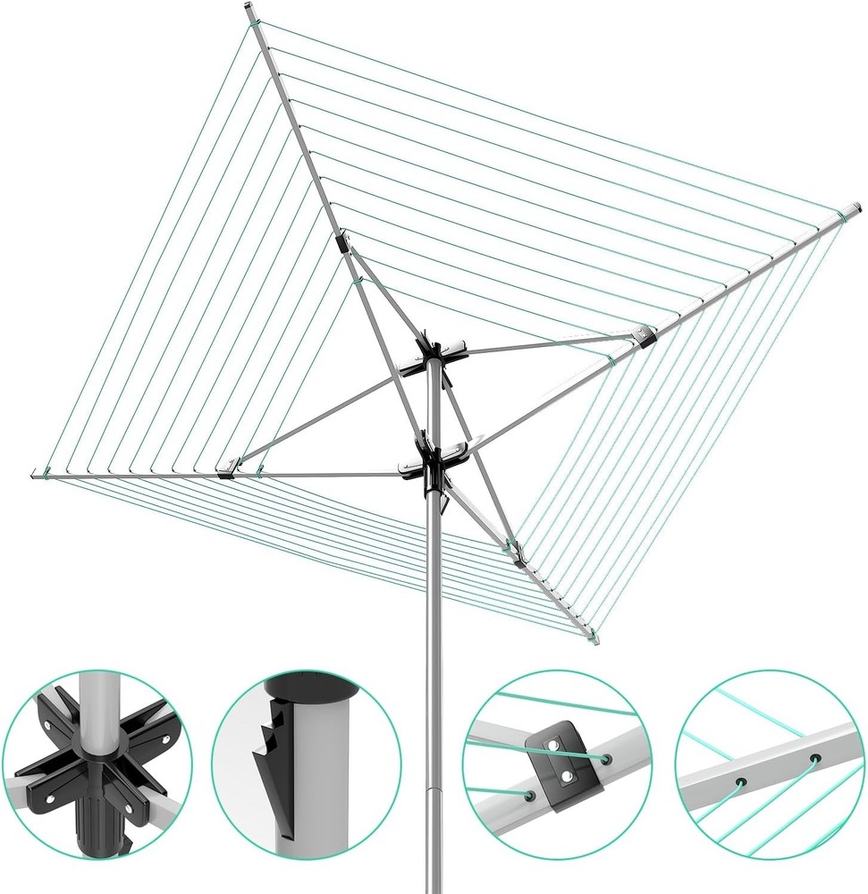 Adjustable Rotary Umbrella Clothesline - 4 Arms, 165 Ft Drying Rack