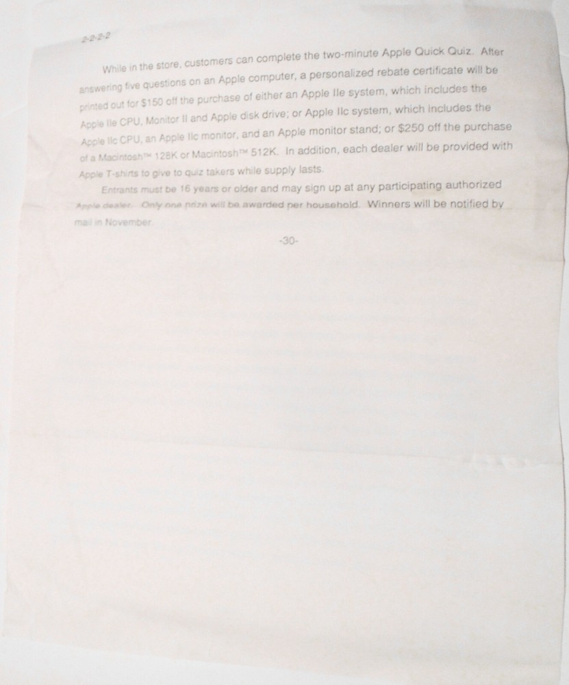 Apple Computer announces $1 million education sweepstakes. 1985 original release