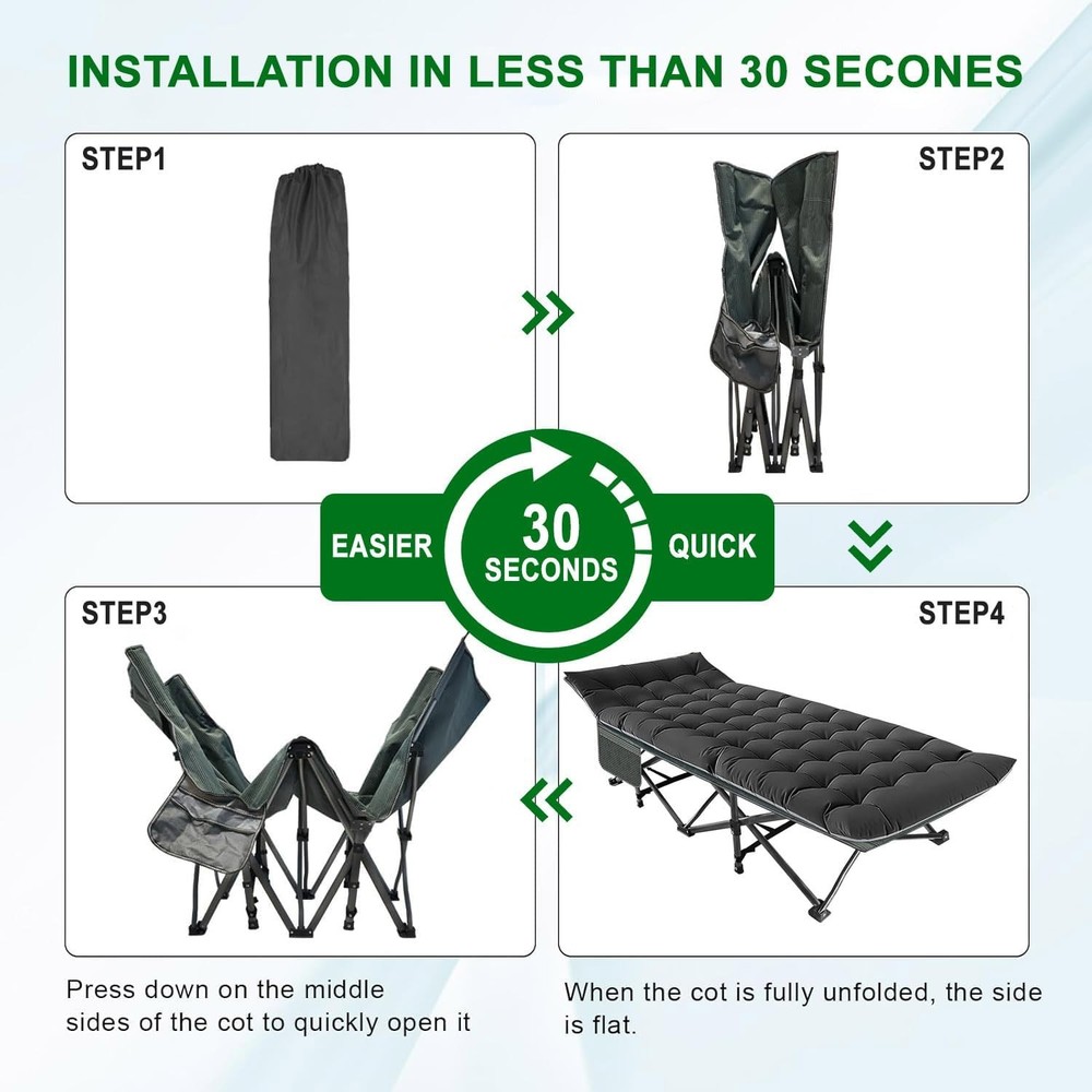Camping Cot Extra Wide W/ Thick Mattress Folding Oversized